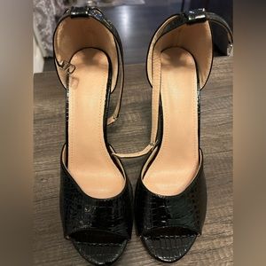 Black snake print high heels with strap size 9